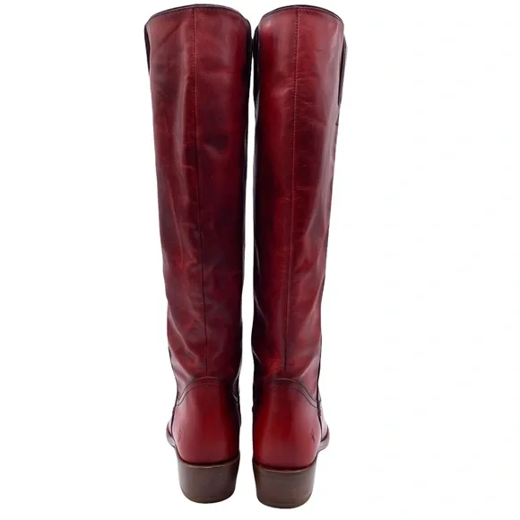 NEW Frye Carson Leather Pull On Heeled Tall Riding Boot in Crimson Red Size 6 - Picture 8 of 12